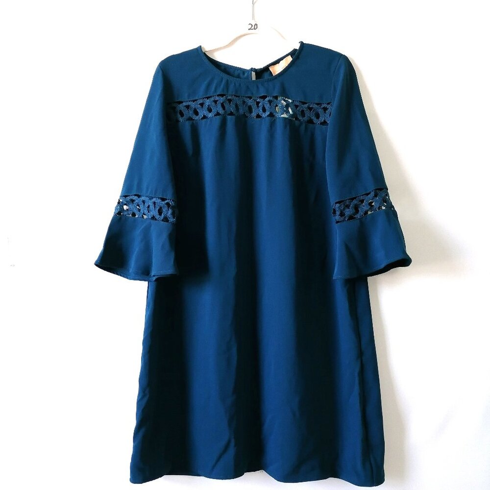 NWT Skies Are Blue Womens Teal Kimberlee Lattice Detailing Dress Size XL